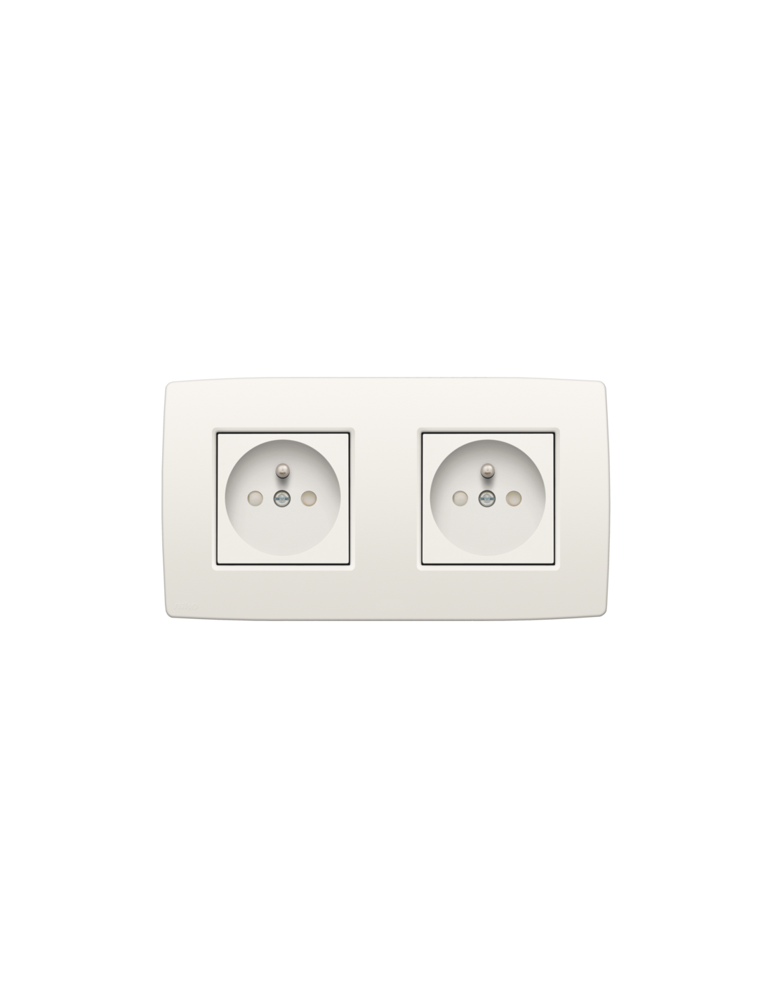 Prise de courant double horizontale avec broche de terre, obturateurs de protection, et bornes à connexion rapide, profondeur d’encastrement de 28,5 mm, y compris plaque de recouvrement, couleur white