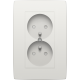 Prise de courant double verticale avec broche de terre et obturateurs de protection, profondeur d’encastrement de 24 mm, appareil complet, y compris plaque de recouvrement, couleur white