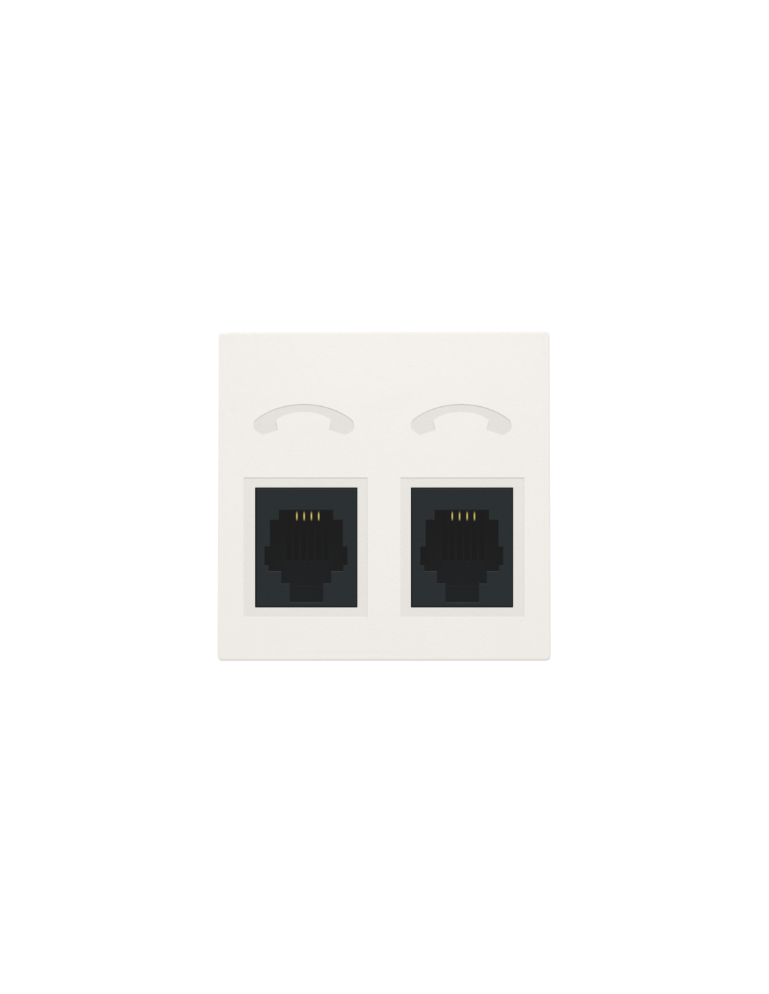 Set de finition pour prise téléphonique avec 2 connecteurs RJ11 en parallèle, pour encastrement dans des goulottes d'installation ou un appareillage étanche