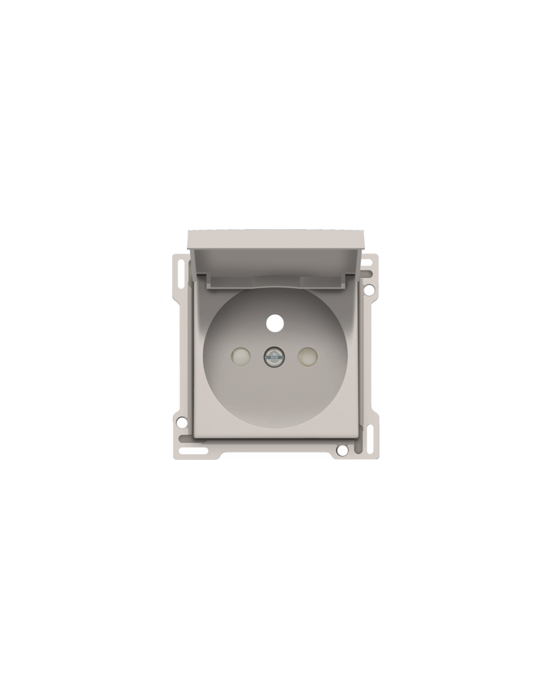 Set de finition pour prise de courant avec clapet, broche de terre et obturateurs de protection, profondeur d’encastrement de 28,5 mm, couleur light grey