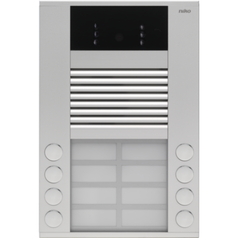 Poste extérieur pour montage en saillie 20 mm avec 8 sonnettes en deux rangées et caméra couleur