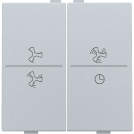 Touche double avec symbole ventilation 0 à 3 pour interrupteur sans fil ou bouton-poussoir à 4 boutons de commande, couleur sterling coated