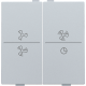 Touche double avec symbole ventilation 0 à 3 pour interrupteur sans fil ou bouton-poussoir à 4 boutons de commande, couleur sterling coated