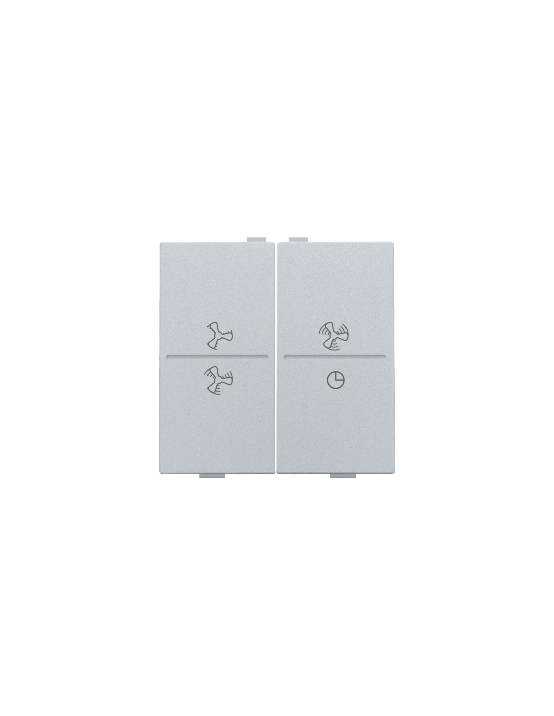 Touche double avec symbole ventilation 0 à 3 pour interrupteur sans fil ou bouton-poussoir à 4 boutons de commande, couleur sterling coated