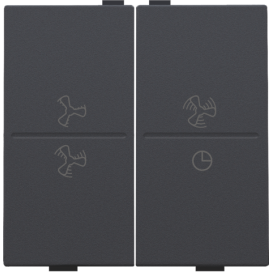 Touche double avec symbole ventilation 0 à 3 pour interrupteur sans fil ou bouton-poussoir à 4 boutons de commande, couleur anthracite coated