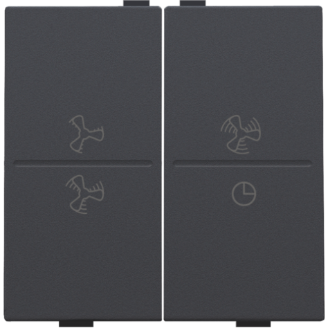 Touche double avec symbole ventilation 0 à 3 pour interrupteur sans fil ou bouton-poussoir à 4 boutons de commande, couleur anthracite coated