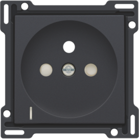 Set de finition avec voyant transparent pour prise de courant avec indication de tension, broche de terre et obturateurs de protection, profondeur d'encastrement de 28,5 mm, couleur anthracite coated