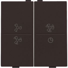 Touche double avec symbole ventilation 0 à 3 pour interrupteur sans fil ou bouton-poussoir à 4 boutons de commande, couleur dark brown coated