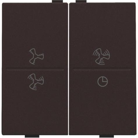Touche double avec symbole ventilation 0 à 3 pour interrupteur sans fil ou bouton-poussoir à 4 boutons de commande, couleur dark brown coated