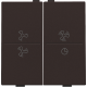 Touche double avec symbole ventilation 0 à 3 pour interrupteur sans fil ou bouton-poussoir à 4 boutons de commande, couleur dark brown coated