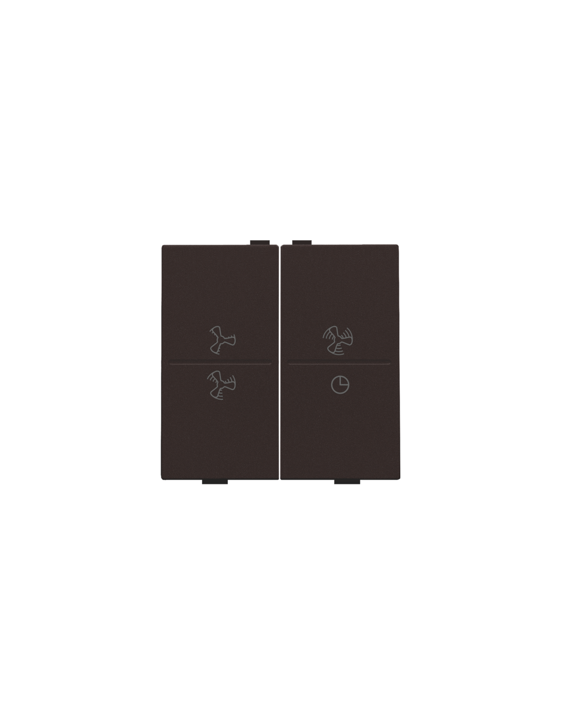 Touche double avec symbole ventilation 0 à 3 pour interrupteur sans fil ou bouton-poussoir à 4 boutons de commande, couleur dark brown coated