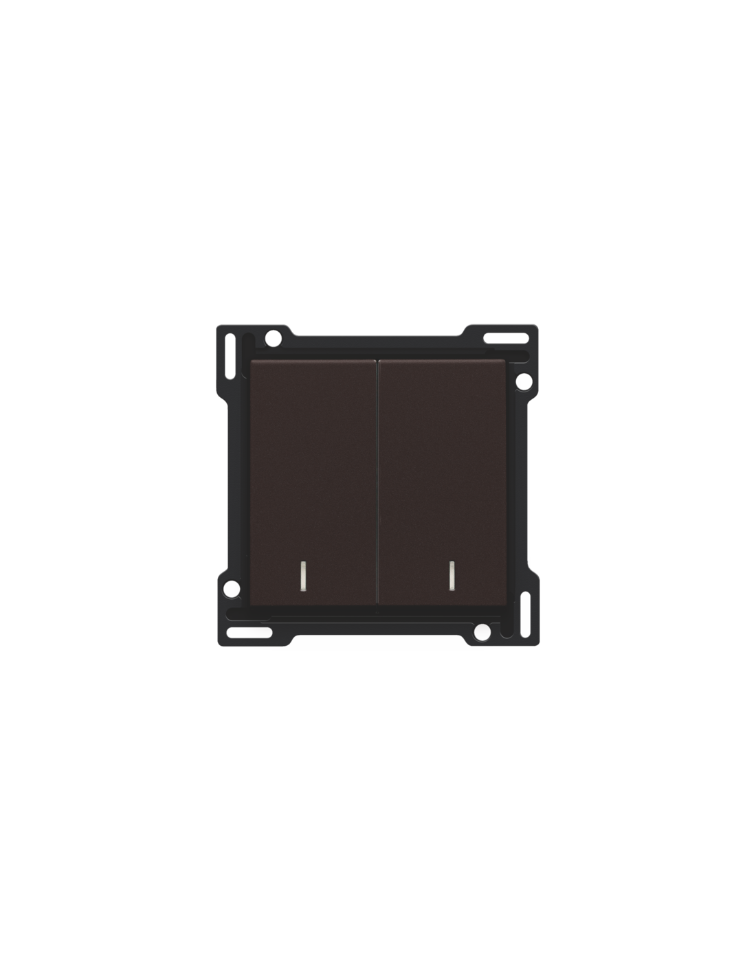 Set de finition avec double voyant pour interrupteur double allumage, interrupteur va-et-vient + bouton-poussoir N.O., interrupteur va-et-vient double ou bouton-poussoir double N.O. ou N.F., couleur dark brown coated