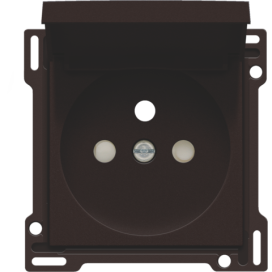 Set de finition pour prise de courant avec clapet, broche de terre et obturateurs de protection, profondeur d’encastrement de 28,5 mm, couleur dark brown coated