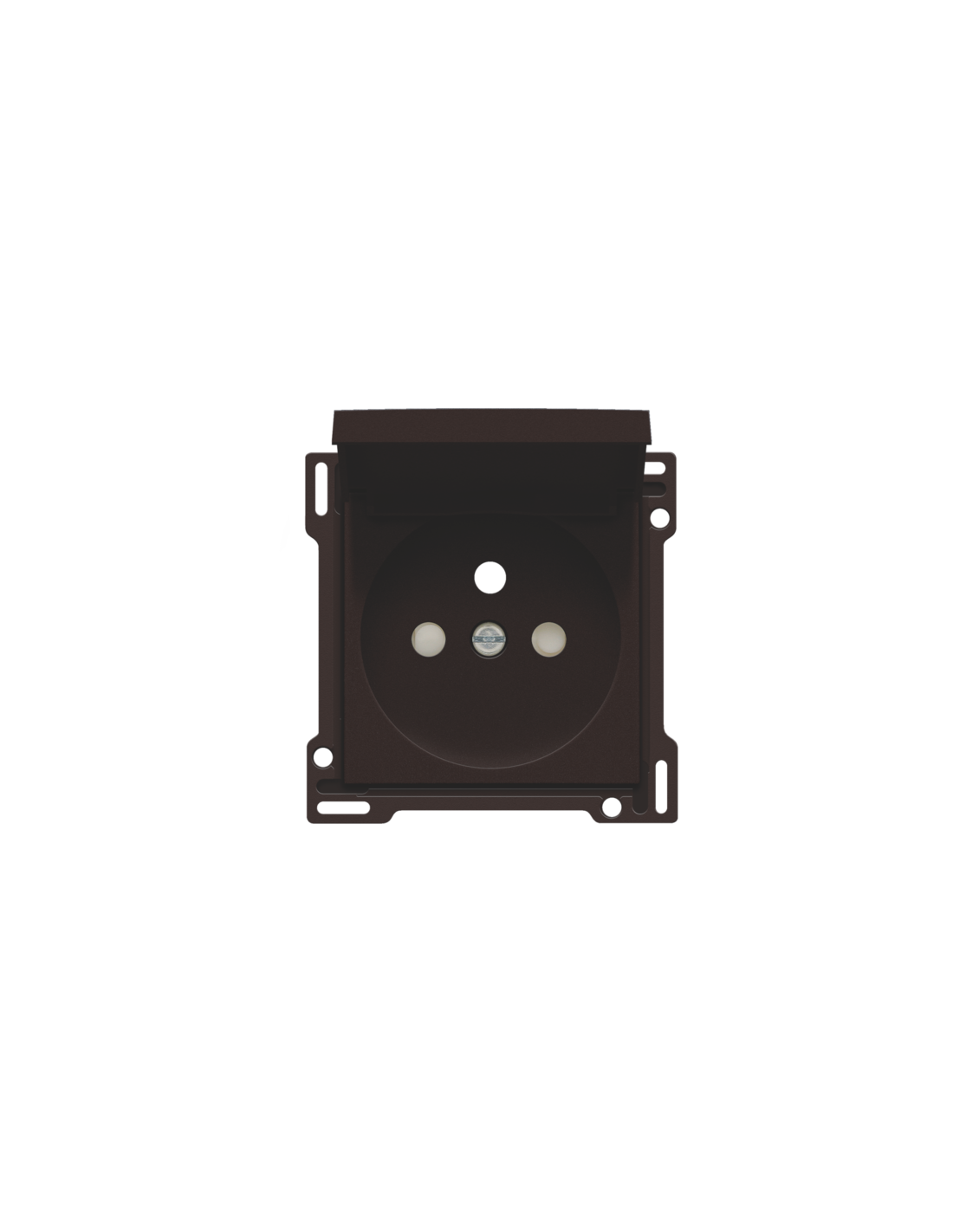 Set de finition pour prise de courant avec clapet, broche de terre et obturateurs de protection, profondeur d’encastrement de 28,5 mm, couleur dark brown coated