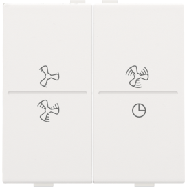 Touche double avec symbole ventilation 0 à 3 pour interrupteur sans fil ou bouton-poussoir à 4 boutons de commande, couleur white coated