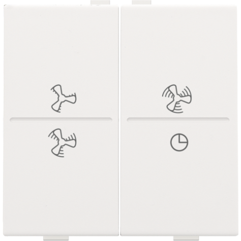 Touche double avec symbole ventilation 0 à 3 pour interrupteur sans fil ou bouton-poussoir à 4 boutons de commande, couleur white coated