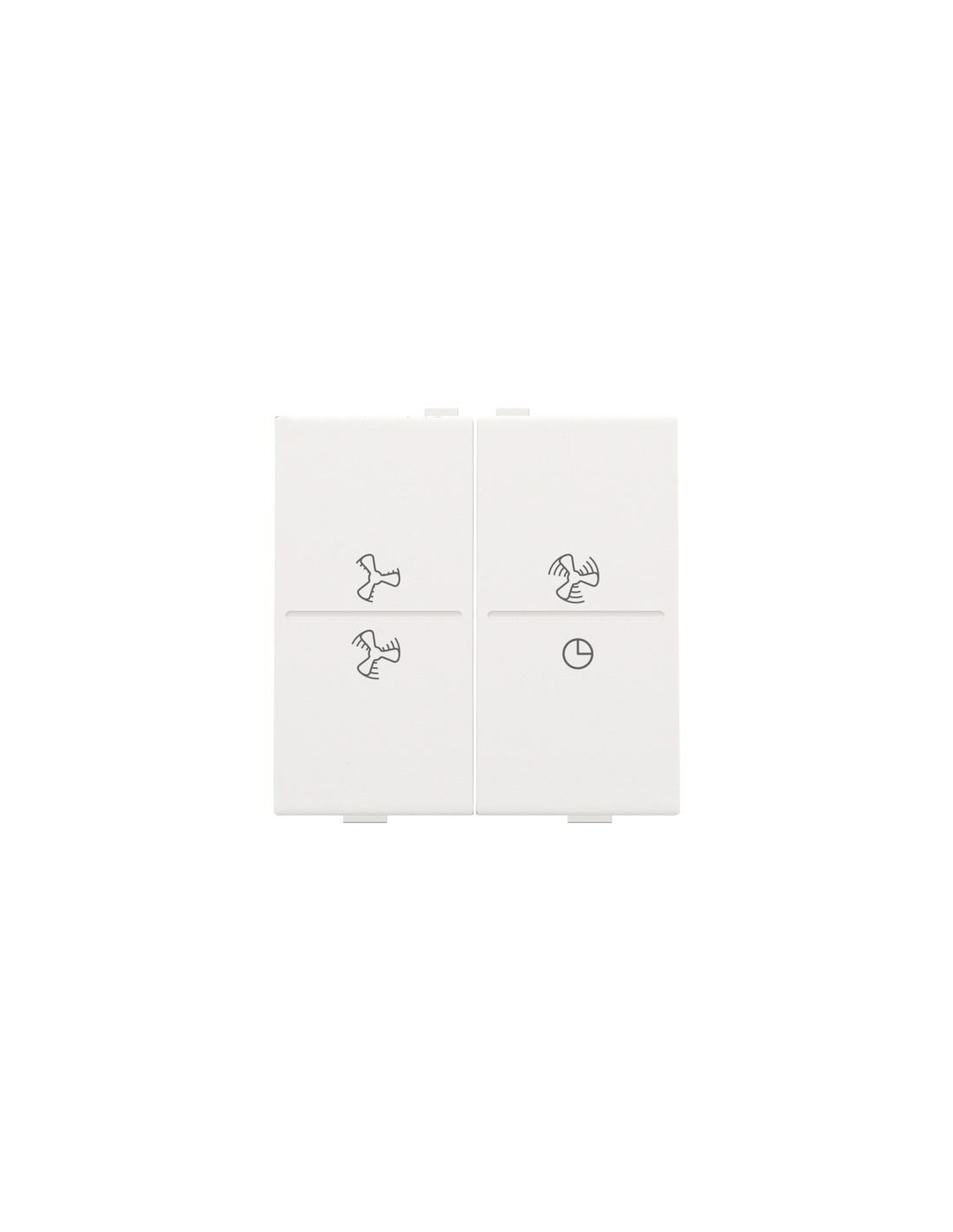 Touche double avec symbole ventilation 0 à 3 pour interrupteur sans fil ou bouton-poussoir à 4 boutons de commande, couleur white coated