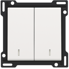 Set de finition avec double voyant pour interrupteur double allumage, interrupteur va-et-vient + bouton-poussoir N.O., interrupteur va-et-vient double ou bouton-poussoir double N.O. ou N.F., couleur white coated