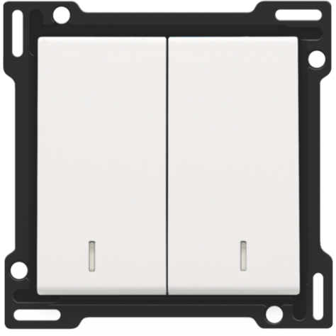 Set de finition avec double voyant pour interrupteur double allumage, interrupteur va-et-vient + bouton-poussoir N.O., interrupteur va-et-vient double ou bouton-poussoir double N.O. ou N.F., couleur white coated