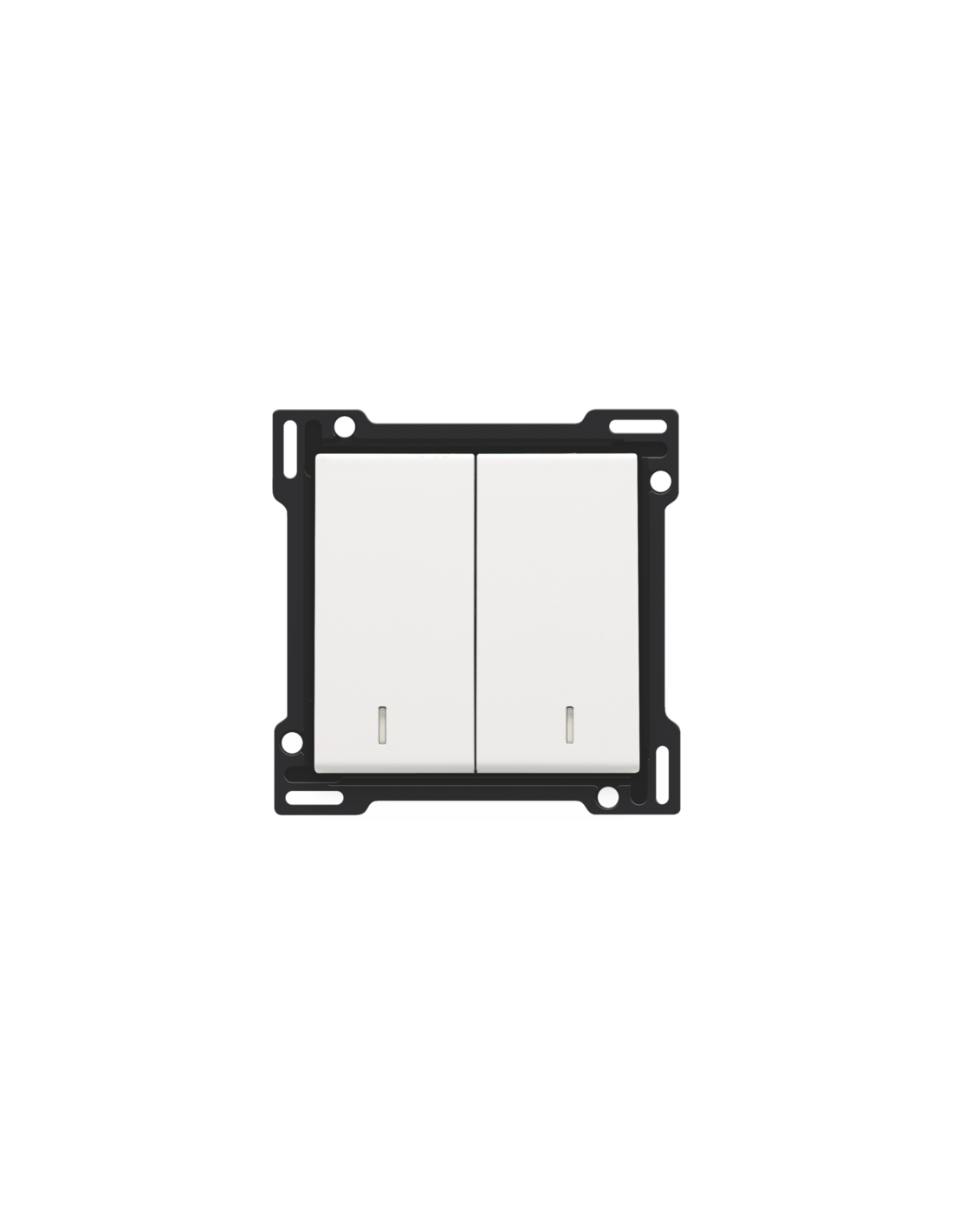 Set de finition avec double voyant pour interrupteur double allumage, interrupteur va-et-vient + bouton-poussoir N.O., interrupteur va-et-vient double ou bouton-poussoir double N.O. ou N.F., couleur white coated