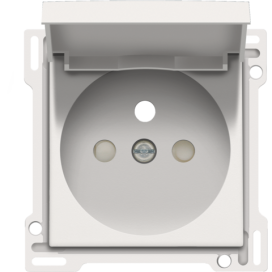 Set de finition pour prise de courant avec clapet, broche de terre et obturateurs de protection, profondeur d’encastrement de 28,5 mm, couleur white coated