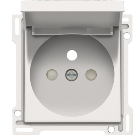 Set de finition pour prise de courant avec clapet, broche de terre et obturateurs de protection, profondeur d’encastrement de 28,5 mm, couleur white coated