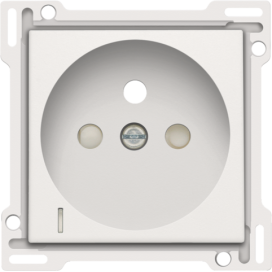 Set de finition avec voyant transparent pour prise de courant avec indication de tension, broche de terre et obturateurs de protection, profondeur d'encastrement de 28,5 mm, couleur white coated