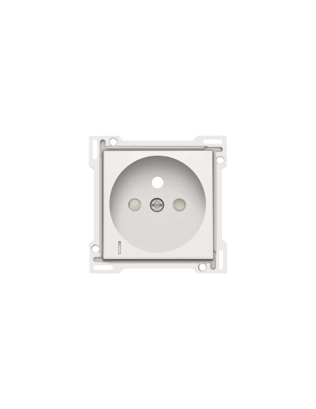Set de finition avec voyant transparent pour prise de courant avec indication de tension, broche de terre et obturateurs de protection, profondeur d'encastrement de 28,5 mm, couleur white coated