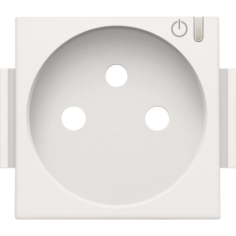 Set de finition pour prise de courant connectée commutable avec broche de terre et touche de commande, couleur white coated