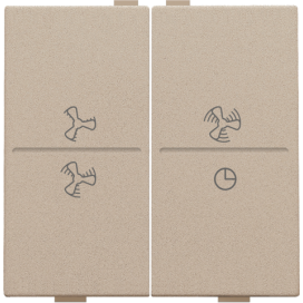 Touche double avec symbole ventilation 0 à 3 pour interrupteur sans fil ou bouton-poussoir à 4 boutons de commande, couleur champagne coated