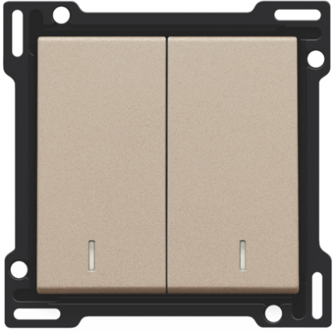 Set de finition avec double voyant pour interrupteur double allumage, interrupteur va-et-vient + bouton-poussoir N.O., interrupteur va-et-vient double ou bouton-poussoir double N.O. ou N.F., couleur champagne coated