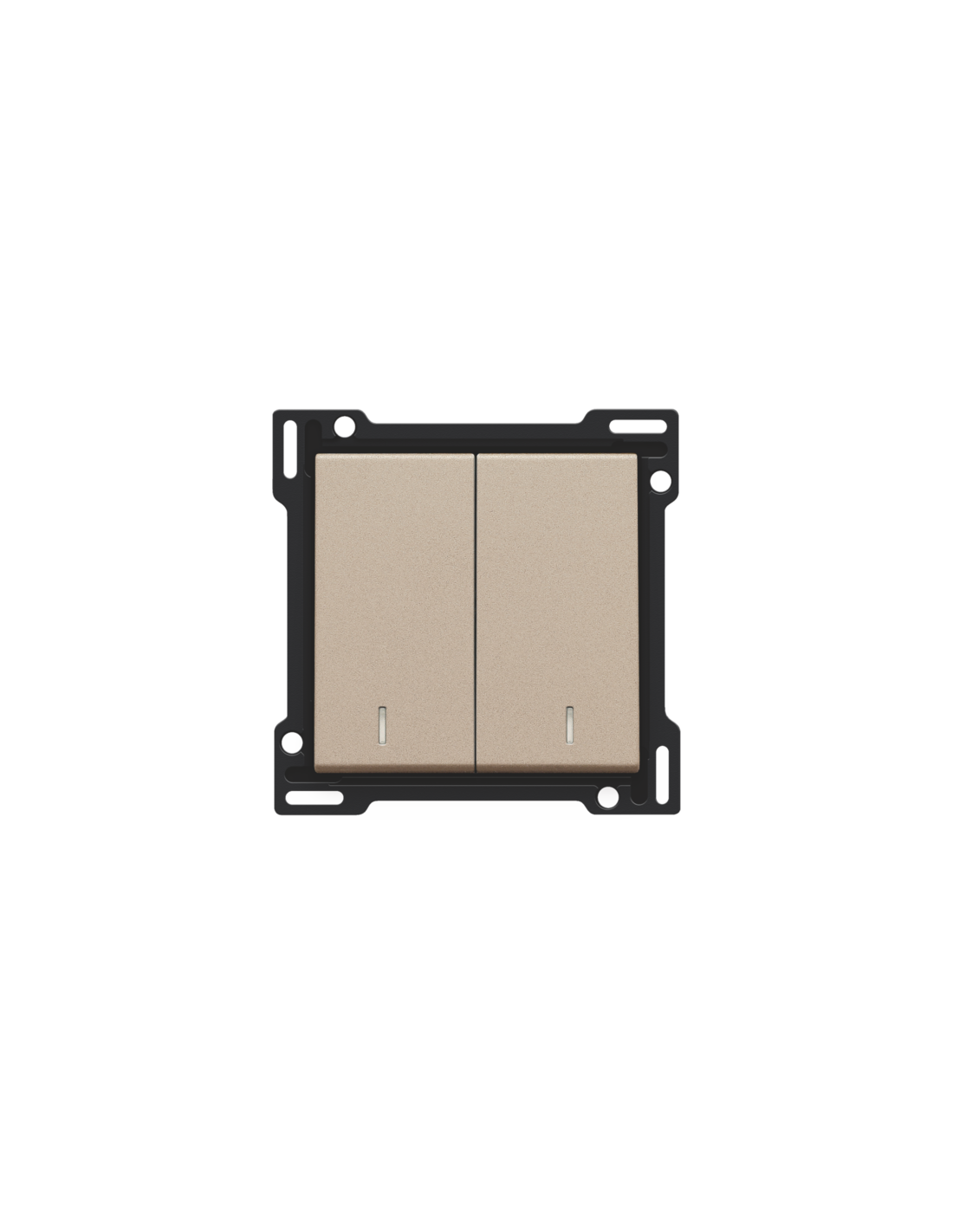 Set de finition avec double voyant pour interrupteur double allumage, interrupteur va-et-vient + bouton-poussoir N.O., interrupteur va-et-vient double ou bouton-poussoir double N.O. ou N.F., couleur champagne coated