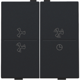 Touche double avec symbole ventilation 0 à 3 pour interrupteur sans fil ou bouton-poussoir à 4 boutons de commande, couleur black coated