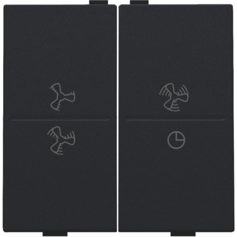 Touche double avec symbole ventilation 0 à 3 pour interrupteur sans fil ou bouton-poussoir à 4 boutons de commande, couleur black coated