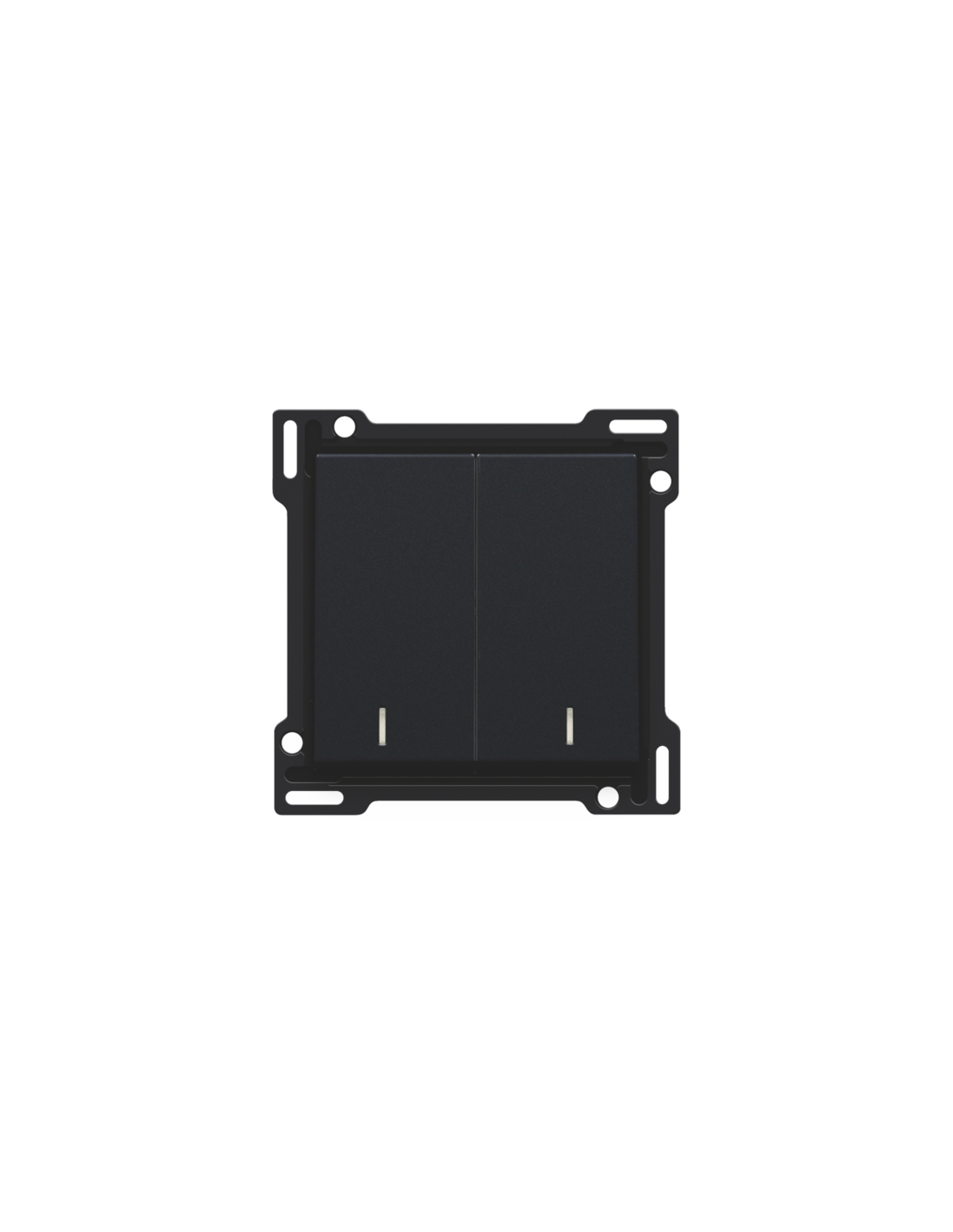 Set de finition avec double voyant pour interrupteur double allumage, interrupteur va-et-vient + bouton-poussoir N.O., interrupteur va-et-vient double ou bouton-poussoir double N.O. ou N.F., couleur black coated