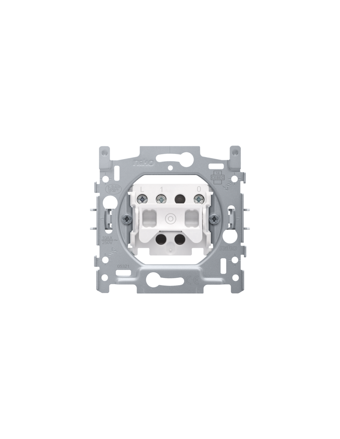 Socle pour bouton-poussoir N.O. avec 3 bornes de raccordement, 10 A/250 Vac, bornes à vis