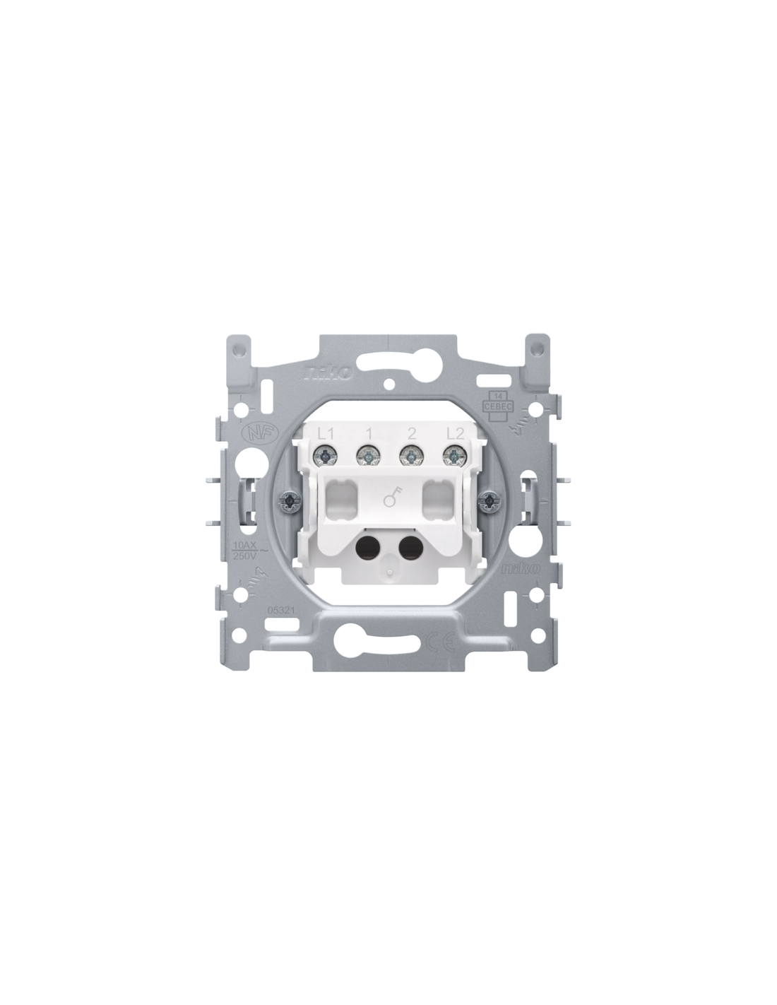 Socle pour un interrupteur bipolaire, un interrupteur à témoin bipolaire ou un interrupteur à tirette bipolaire 10 AX/250 Vac, bornes à vis