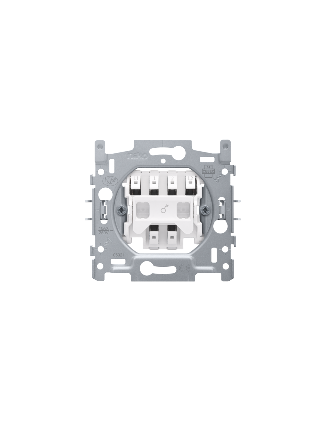 Socle pour un interrupteur bipolaire, un interrupteur à témoin bipolaire ou un interrupteur à tirette bipolaire 10 AX/250 Vac, connexion rapide