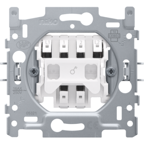 Socle pour un interrupteur bipolaire, un interrupteur à témoin bipolaire ou un interrupteur à tirette bipolaire, 16 AX/250 Vac, connexion rapide