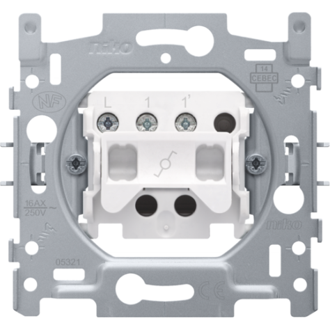 Socle pour un interrupteur va-et-vient ou un interrupteur à tirette va-et-vient, 16 AX/250 Vac, bornes à vis
