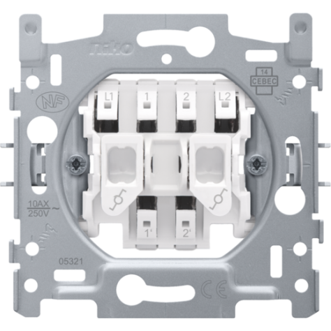 Socle pour interrupteur va-et-vient double, 10 AX/250 Vac, connexion rapide