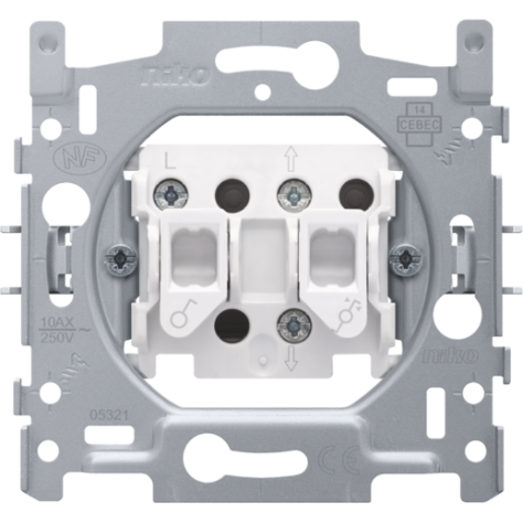 Socle pour interrupteur pour volets, verrouillage électrique, 10 AX/250 Vac, bornes à vis