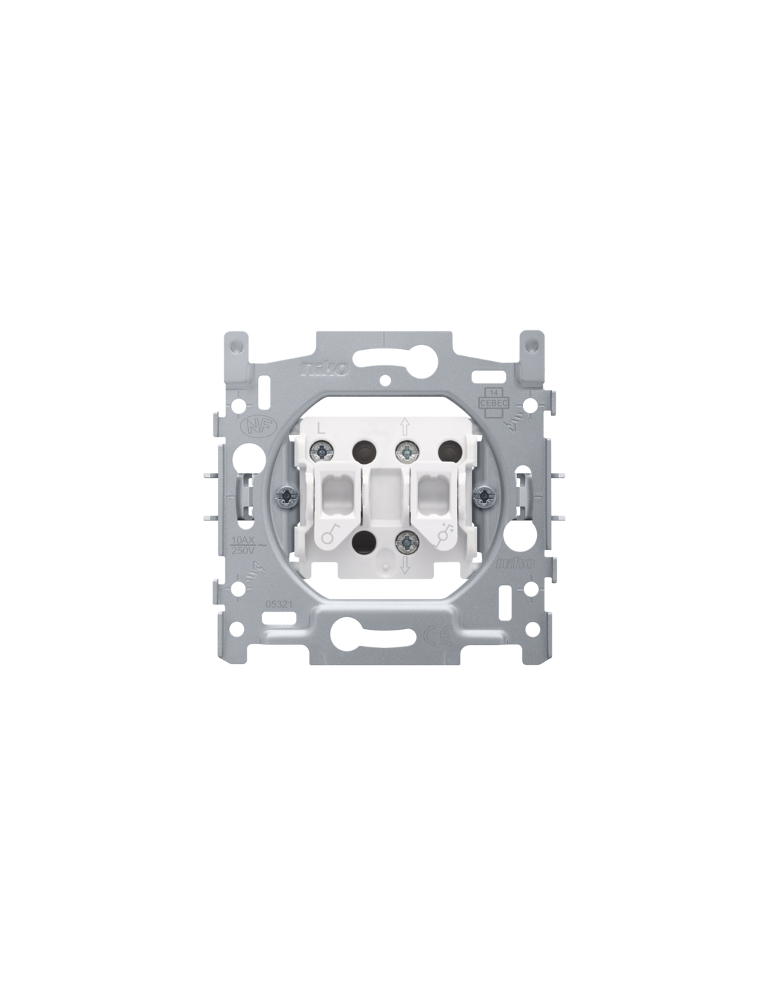 Socle pour interrupteur pour volets, verrouillage électrique, 10 AX/250 Vac, bornes à vis