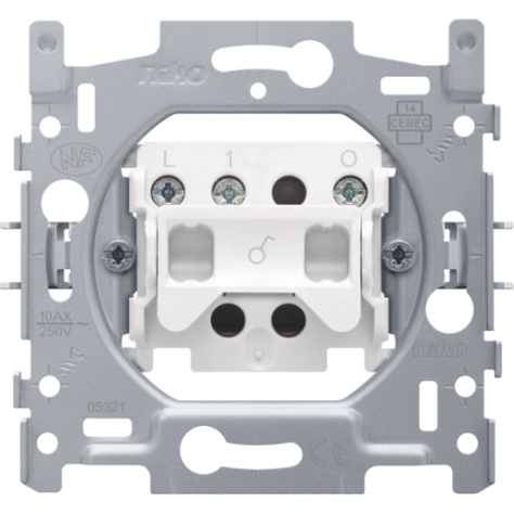 Socle pour interrupteur à témoin unipolaire avec 3 bornes de raccordement, 10 AX/250 Vac, bornes à vis