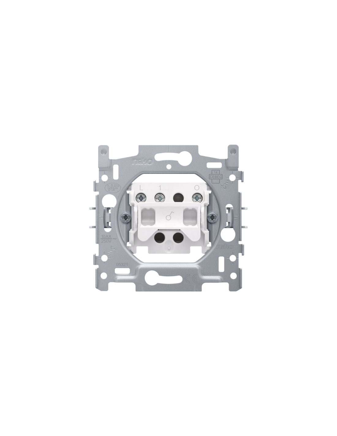 Socle pour interrupteur à témoin unipolaire avec 3 bornes de raccordement, 10 AX/250 Vac, bornes à vis