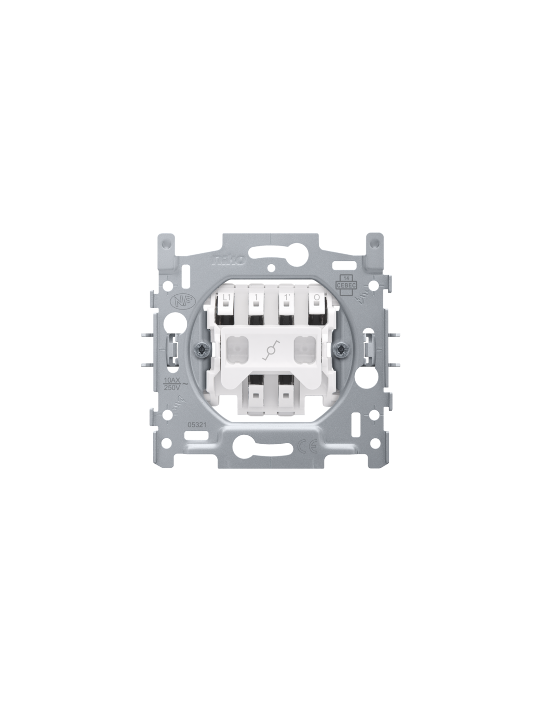 Socle pour interrupteur à témoin va-et-vient avec 4 bornes de raccordement, 10 AX/250 Vac, connexion rapide