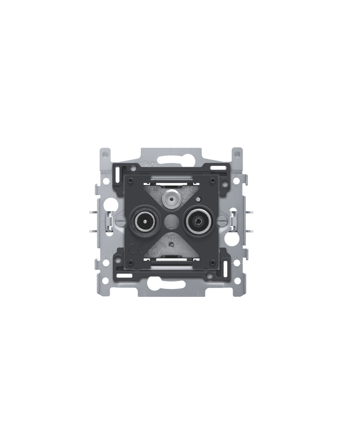 Socle pour 2 connexions coaxiales simples pour TV et FM et une connection satellite, fixation par griffes