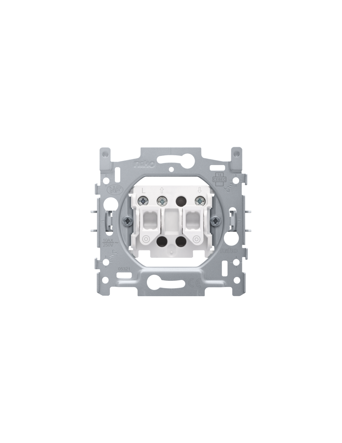 Socle pour bouton-poussoir pour volets, verrouillage électrique, 10 A/250 Vac, bornes à vis