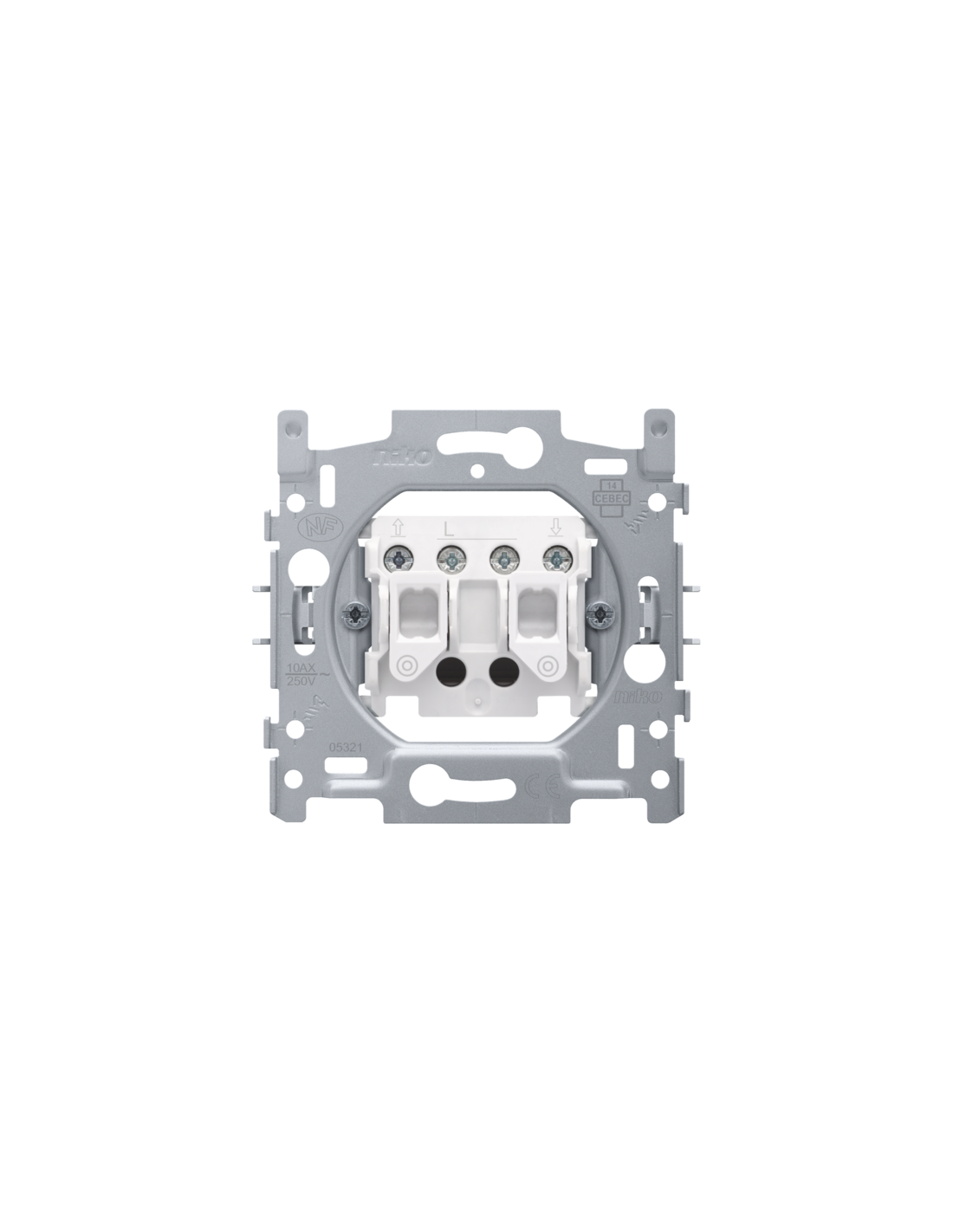 Socle pour bouton-poussoir pour volets pour commandes électroniques, 10 A/250 Vac, bornes à vis