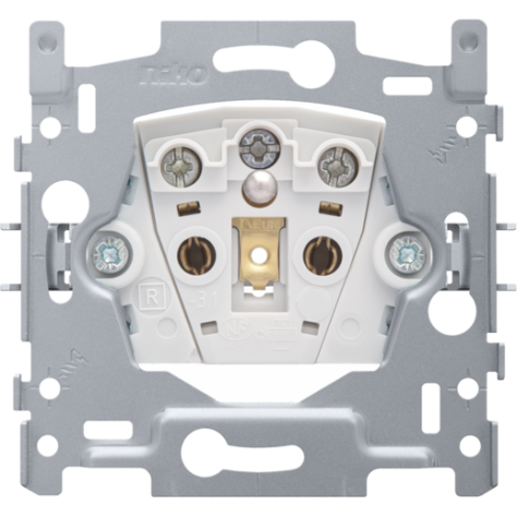 Socle pour prise de courant avec broche de terre et obturateurs de protection, profondeur d'encastrement de 21 mm, 16 A/250 Vac, bornes à vis